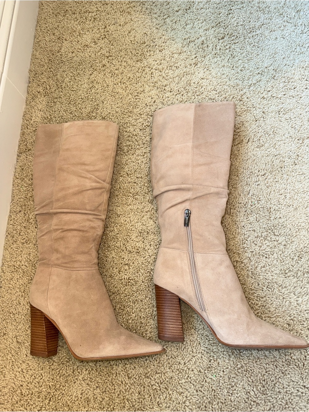 Vince Camuto Derika Knee High Pointed-Toe Suede Boots in Beige - Picture 8 of 8